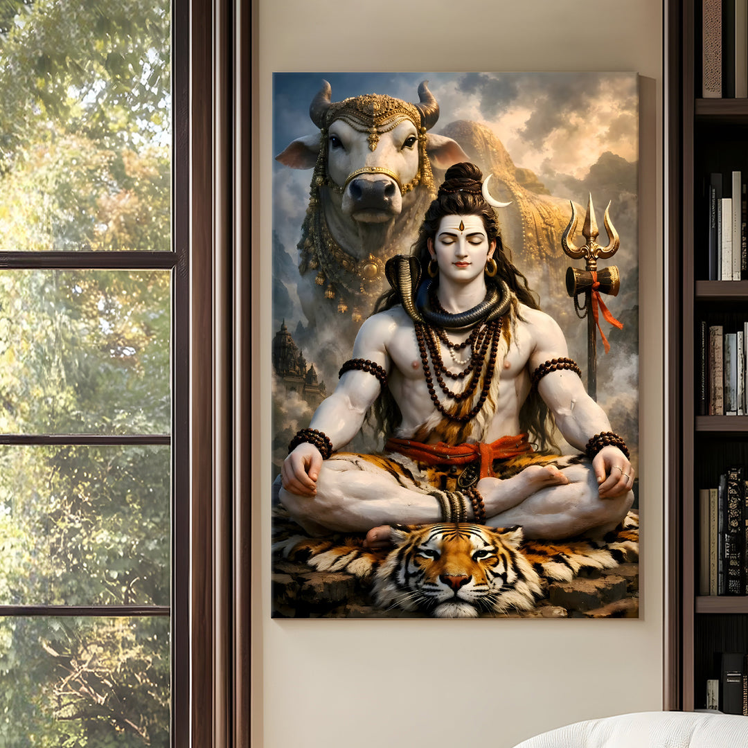 Lord Shiva Wall Art | HD Canvas Print Gallery Wrap Painting | Ready to Hang | Perfect for Pooja Room & Office Décor | Size: 20x30 Inch (SHWA06)