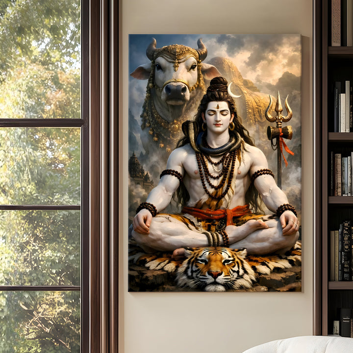 Lord Shiva Wall Art | HD Canvas Print Gallery Wrap Painting | Ready to Hang | Perfect for Pooja Room & Office Décor | Size: 20x30 Inch (SHWA06)