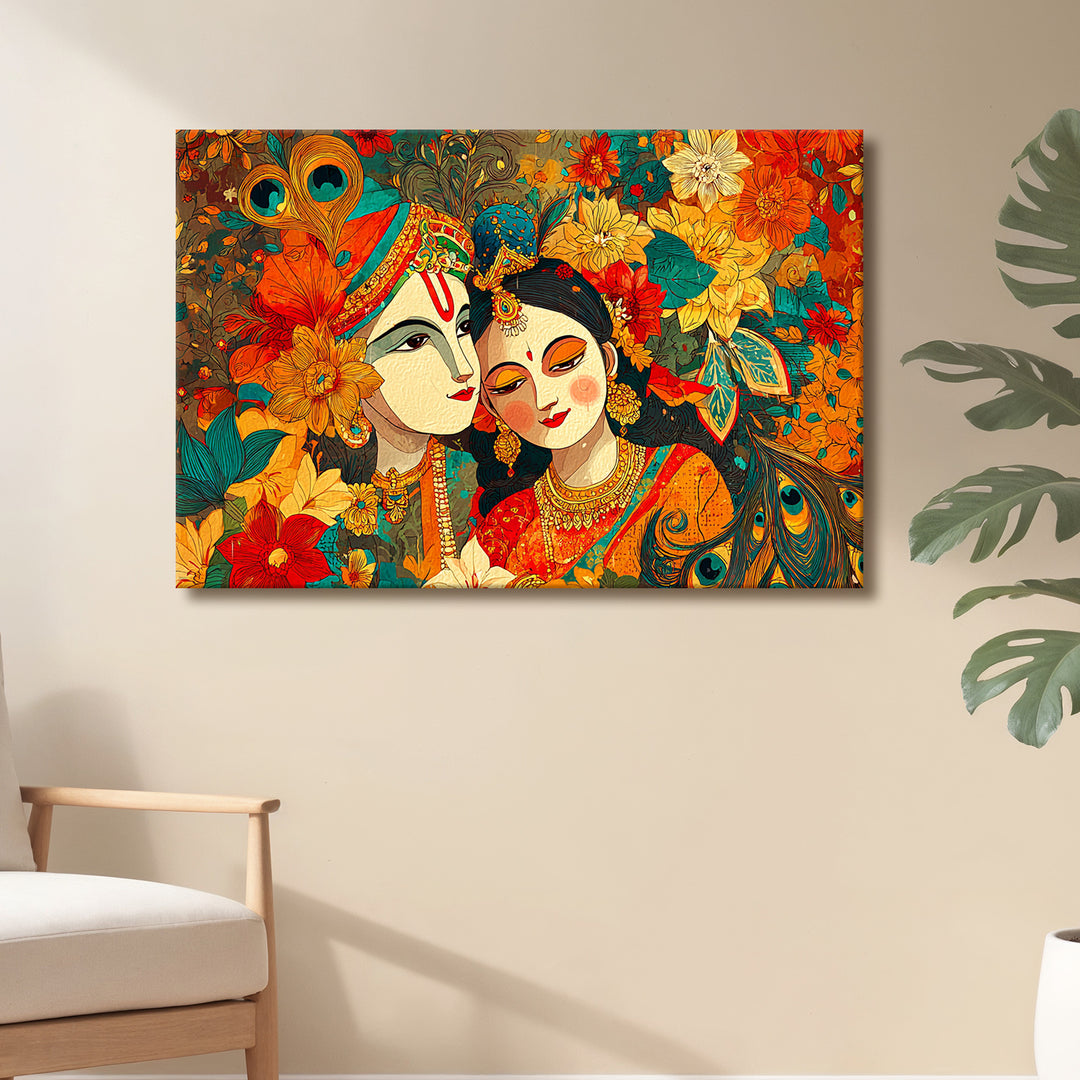 Radha Krishna Divine Harmony Wall Art | HD Canvas Print Gallery Wrap Painting | Ready to Hang | Perfect for Pooja Room & Office Décor | Size: 20x30 Inch (RKWA20)