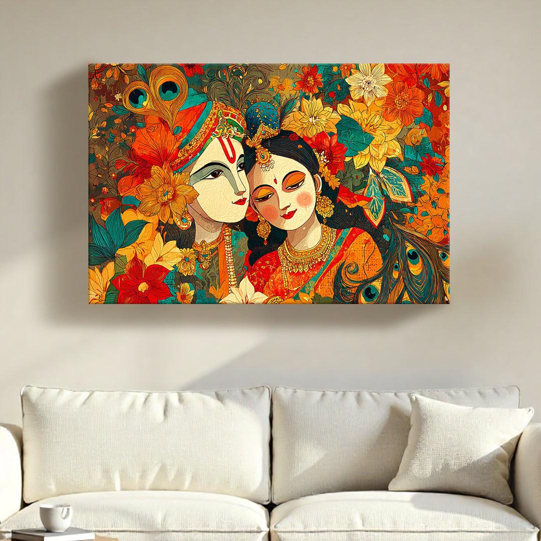 Radha Krishna Divine Harmony Wall Art | HD Canvas Print Gallery Wrap Painting | Ready to Hang | Perfect for Pooja Room & Office Décor | Size: 20x30 Inch (RKWA20)