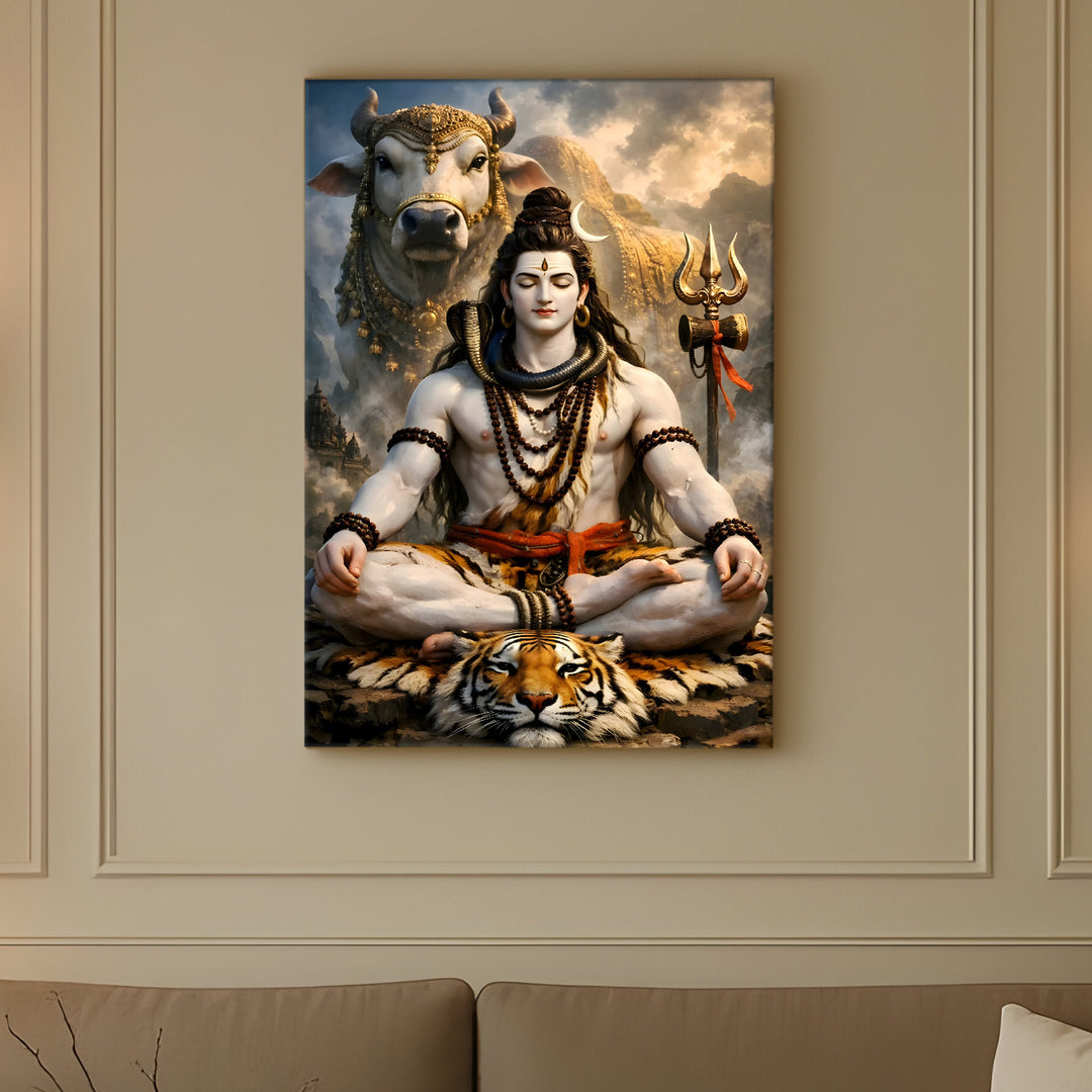 Lord Shiva Wall Art | HD Canvas Print Gallery Wrap Painting | Ready to Hang | Perfect for Pooja Room & Office Décor | Size: 20x30 Inch (SHWA06)