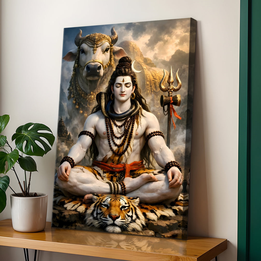 Lord Shiva Wall Art | HD Canvas Print Gallery Wrap Painting | Ready to Hang | Perfect for Pooja Room & Office Décor | Size: 20x30 Inch (SHWA06)