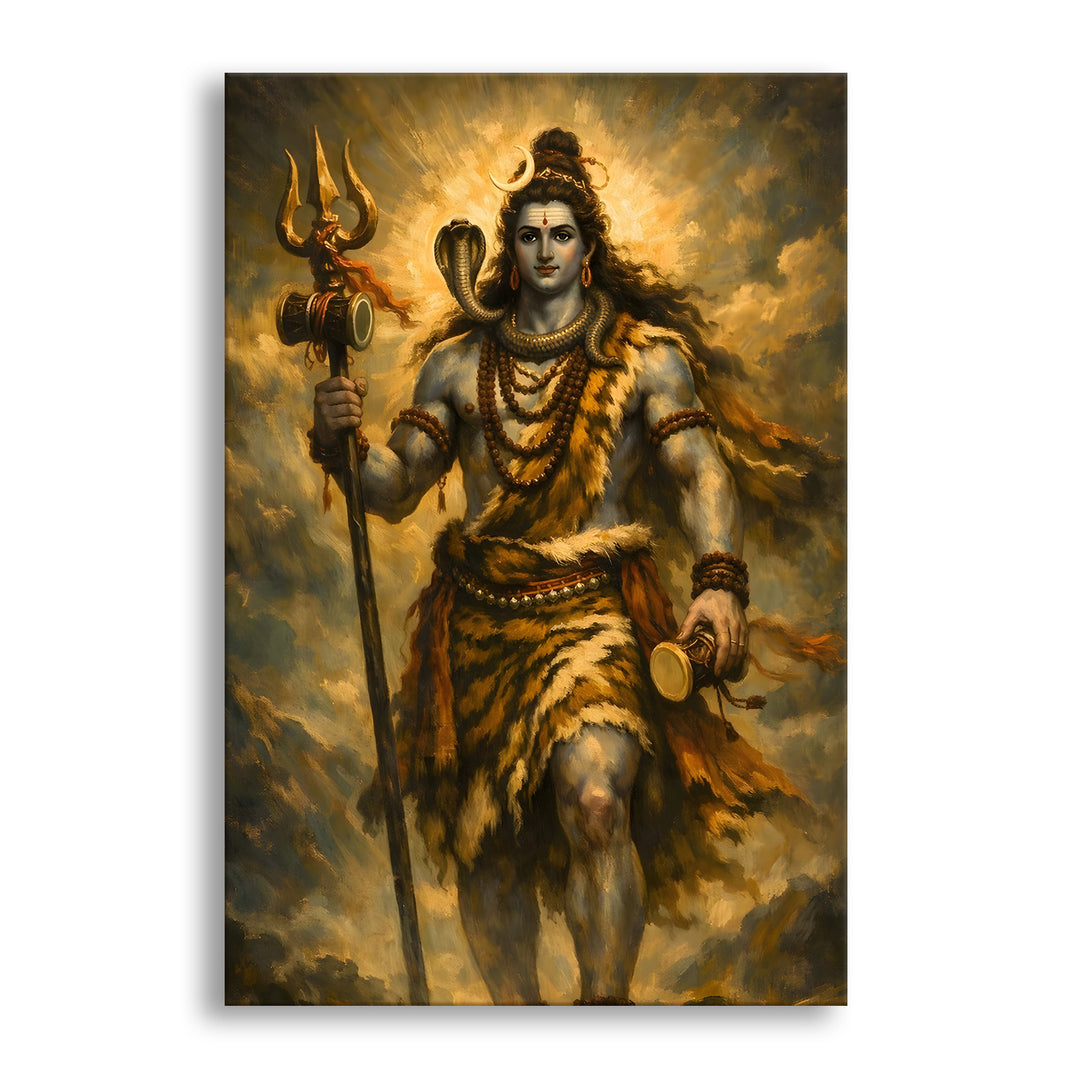 Lord Shiva Wall Art | HD Canvas Print Gallery Wrap Painting | Ready to Hang | Perfect for Pooja Room & Office Décor | Size: 20x30 Inch (SHWA07)