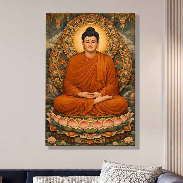 Serene Buddha Meditation Wall Art | HD Canvas Print Gallery Wrap Painting | Ready to Hang | Perfect for Pooja Room & Office Décor | Size: 20x30 Inch (BDWA56)