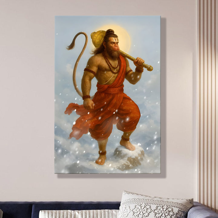 Lord Hanuman Wall Art | HD Canvas Print Gallery Wrap Painting | Ready to Hang | Perfect for Pooja Room & Office Décor | Size: 20x30 Inch (BBWA08)
