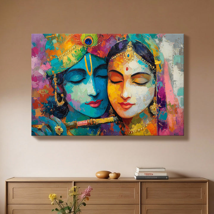 Radha Krishna Divine Harmony Wall Art | HD Canvas Print Gallery Wrap Painting | Ready to Hang | Perfect for Pooja Room & Office Décor (RKWA21)