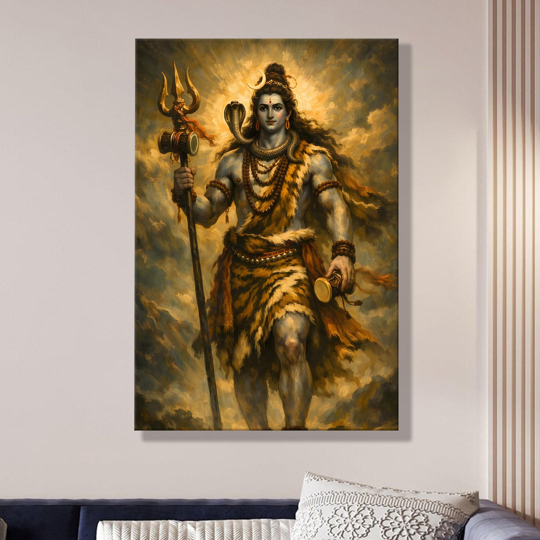 Lord Shiva Wall Art | HD Canvas Print Gallery Wrap Painting | Ready to Hang | Perfect for Pooja Room & Office Décor | Size: 20x30 Inch (SHWA07)