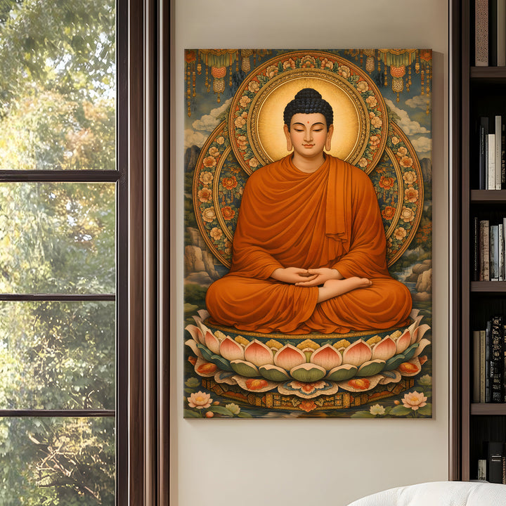Serene Buddha Meditation Wall Art | HD Canvas Print Gallery Wrap Painting | Ready to Hang | Perfect for Pooja Room & Office Décor | Size: 20x30 Inch (BDWA56)