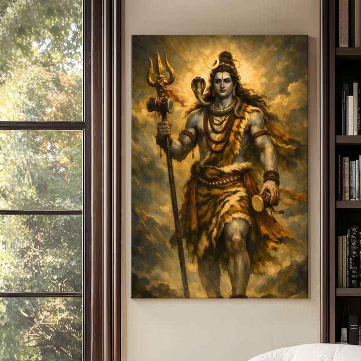 Lord Shiva Wall Art | HD Canvas Print Gallery Wrap Painting | Ready to Hang | Perfect for Pooja Room & Office Décor | Size: 20x30 Inch (SHWA07)