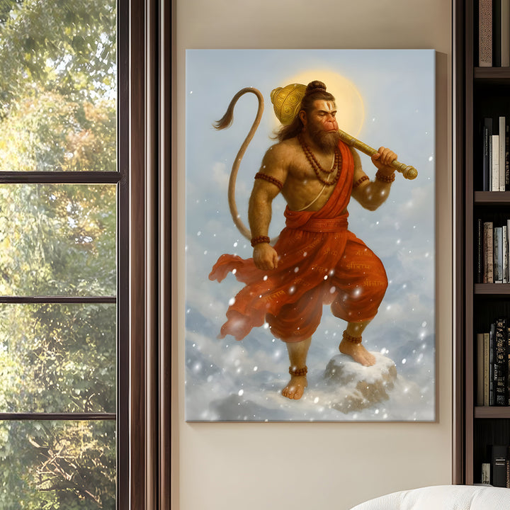 Lord Hanuman Wall Art | HD Canvas Print Gallery Wrap Painting | Ready to Hang | Perfect for Pooja Room & Office Décor | Size: 20x30 Inch (BBWA08)