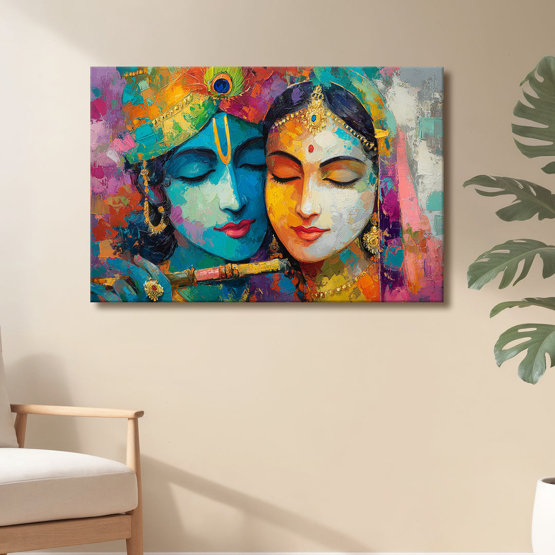 Radha Krishna Divine Harmony Wall Art | HD Canvas Print Gallery Wrap Painting | Ready to Hang | Perfect for Pooja Room & Office Décor (RKWA21)