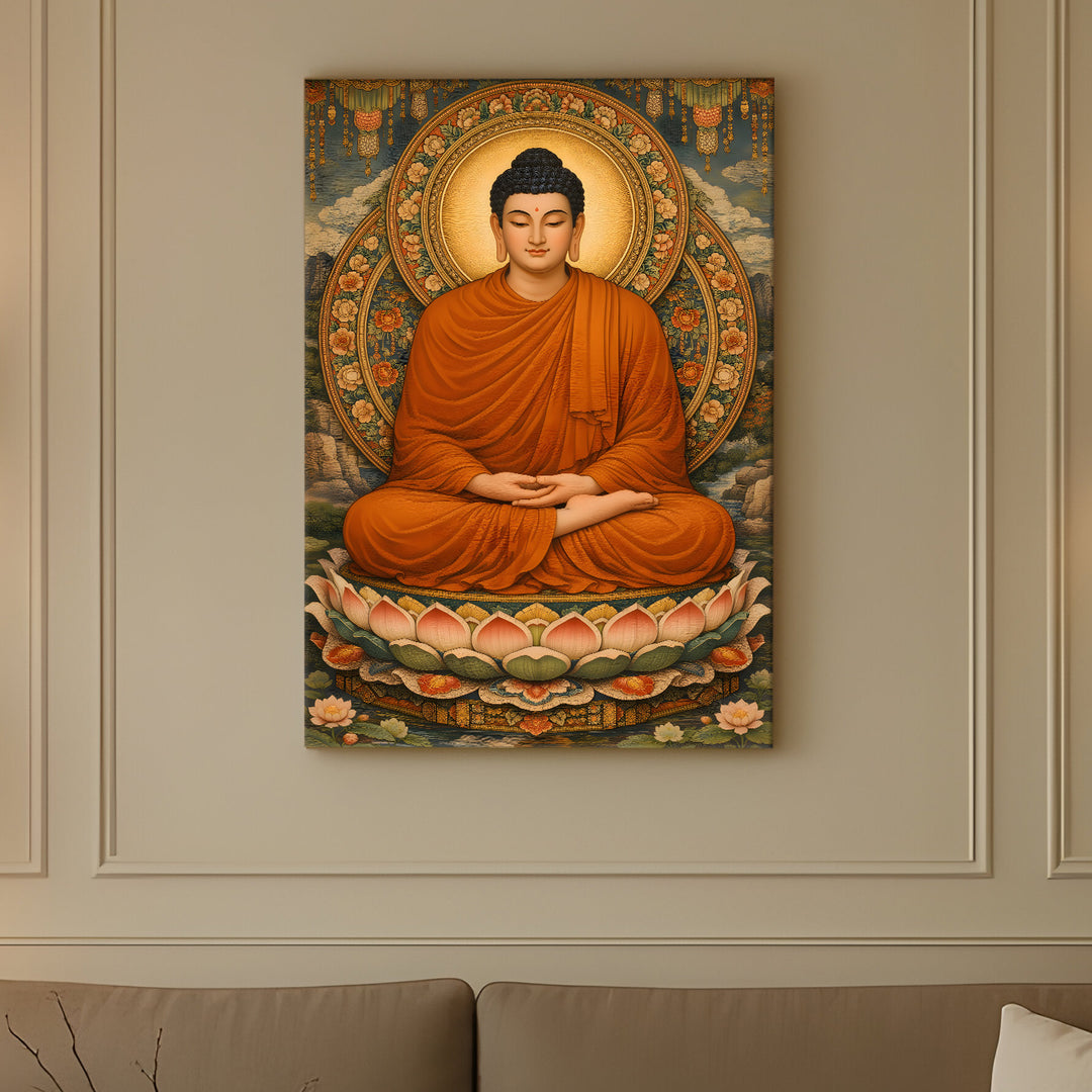 Serene Buddha Meditation Wall Art | HD Canvas Print Gallery Wrap Painting | Ready to Hang | Perfect for Pooja Room & Office Décor | Size: 20x30 Inch (BDWA56)