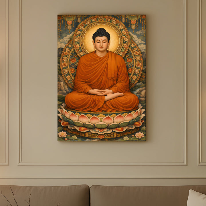 Serene Buddha Meditation Wall Art | HD Canvas Print Gallery Wrap Painting | Ready to Hang | Perfect for Pooja Room & Office Décor | Size: 20x30 Inch (BDWA56)