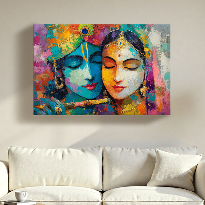 Radha Krishna Divine Harmony Wall Art | HD Canvas Print Gallery Wrap Painting | Ready to Hang | Perfect for Pooja Room & Office Décor (RKWA21)
