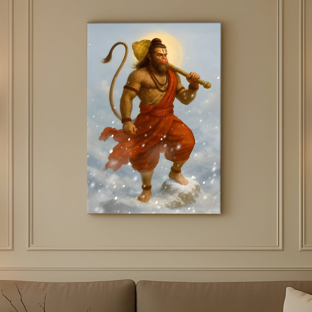 Lord Hanuman Wall Art | HD Canvas Print Gallery Wrap Painting | Ready to Hang | Perfect for Pooja Room & Office Décor | Size: 20x30 Inch (BBWA08)