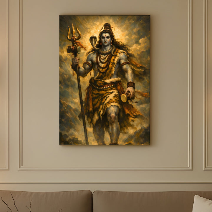 Lord Shiva Wall Art | HD Canvas Print Gallery Wrap Painting | Ready to Hang | Perfect for Pooja Room & Office Décor | Size: 20x30 Inch (SHWA07)