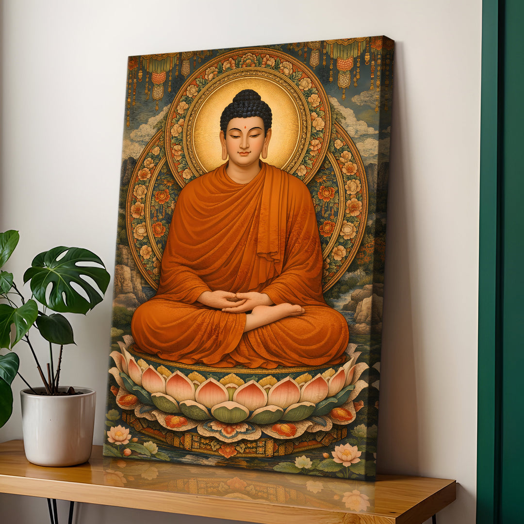 Serene Buddha Meditation Wall Art | HD Canvas Print Gallery Wrap Painting | Ready to Hang | Perfect for Pooja Room & Office Décor | Size: 20x30 Inch (BDWA56)