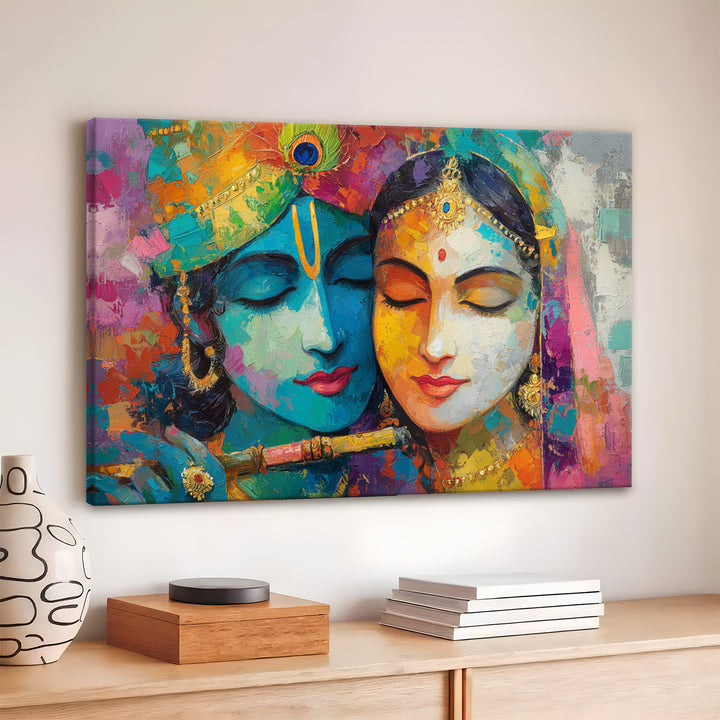 Radha Krishna Divine Harmony Wall Art | HD Canvas Print Gallery Wrap Painting | Ready to Hang | Perfect for Pooja Room & Office Décor (RKWA21)