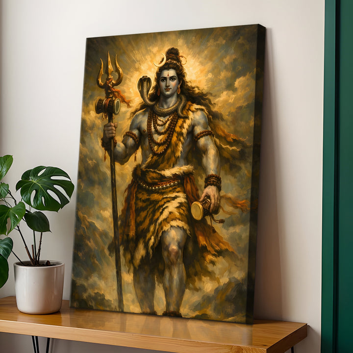 Lord Shiva Wall Art | HD Canvas Print Gallery Wrap Painting | Ready to Hang | Perfect for Pooja Room & Office Décor | Size: 20x30 Inch (SHWA07)