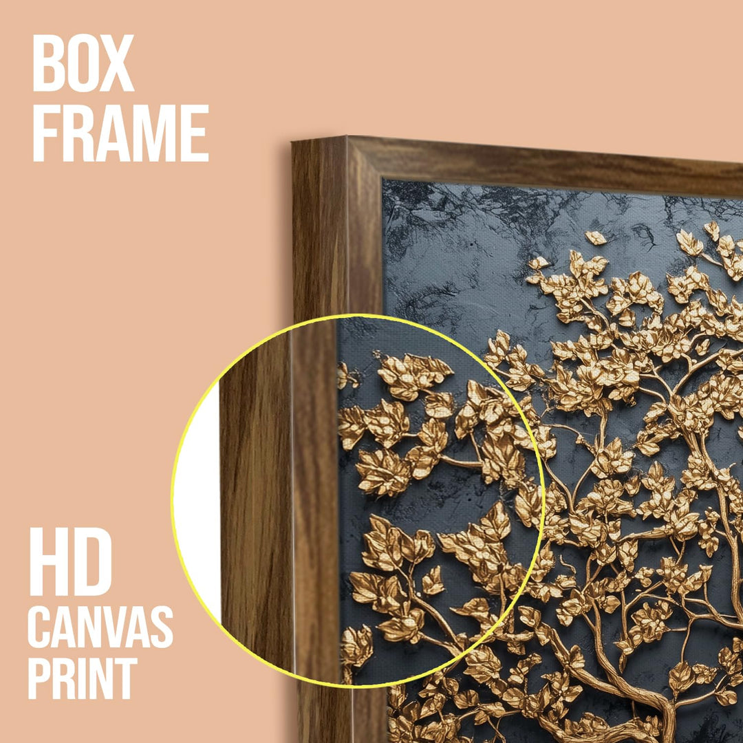 Abstract Golden Lucky Wish tree, HD Canvas Print, Framed, Ready to Hang. (20 In x 30 In) (LWISWA74)