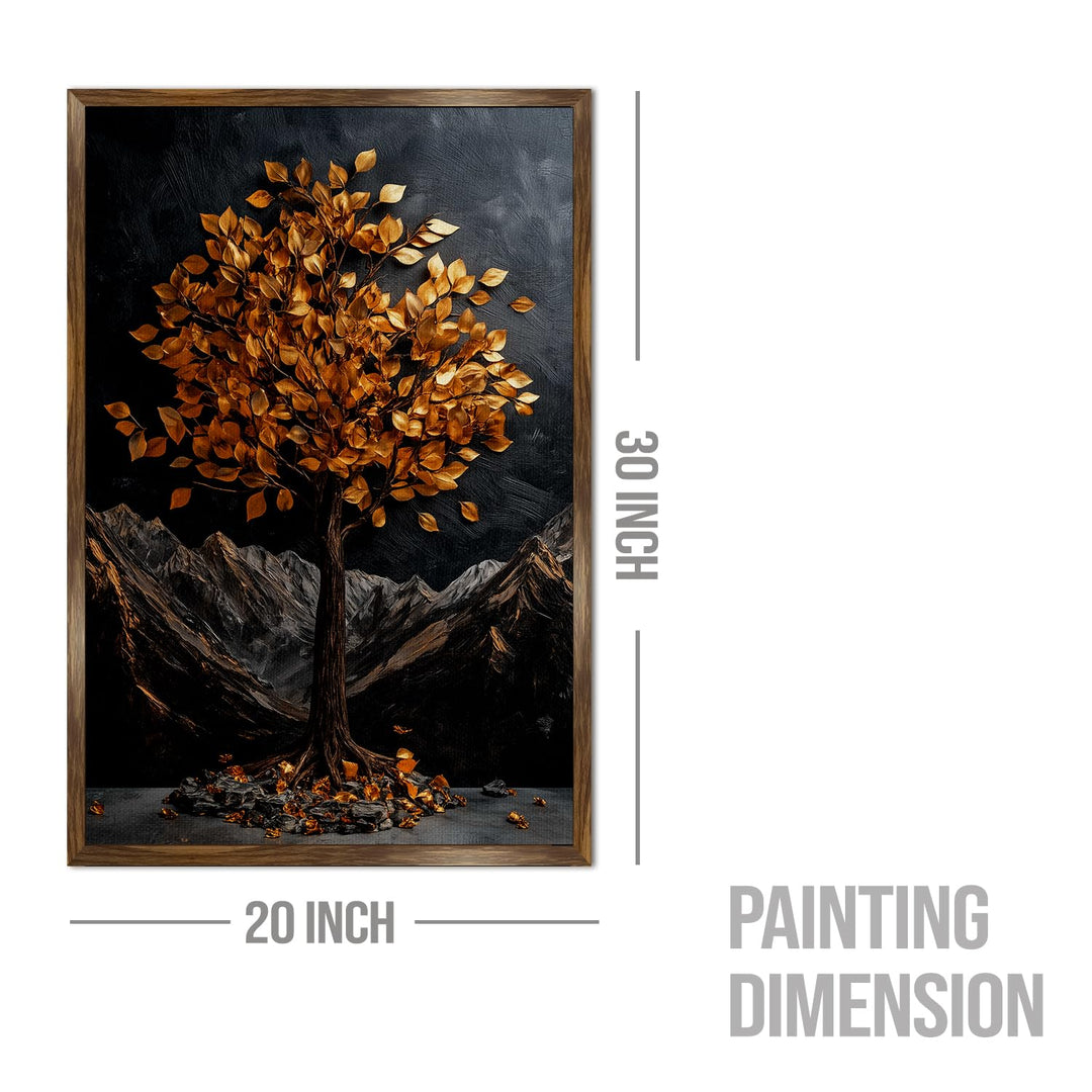Abstract Golden Lucky Wish tree, HD Canvas Print, Framed, Ready to Hang. (20 In x 30 In) (LWISWA77)