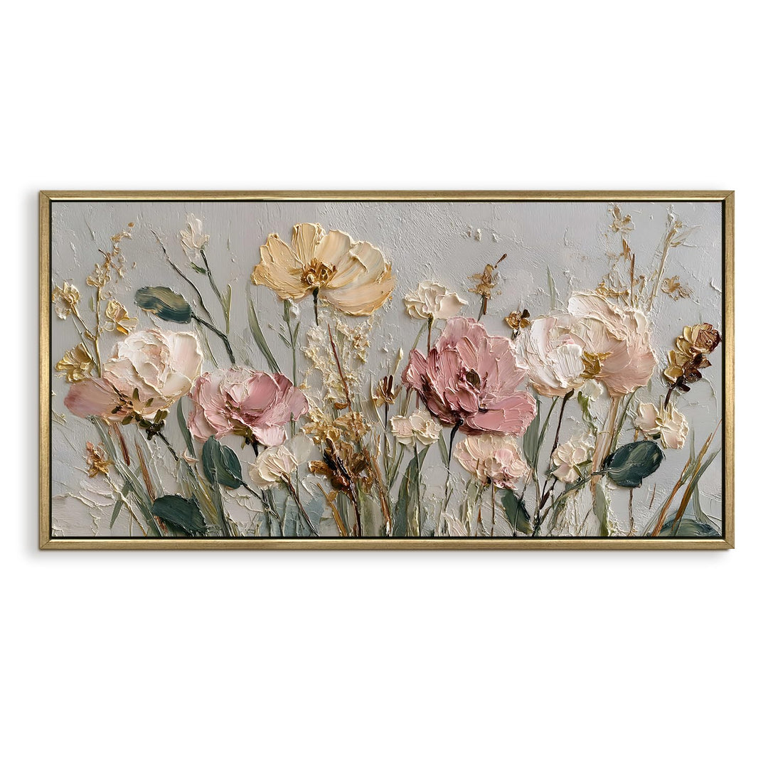 Wild Meadow Floral Wall Art 24x48 Inch | Golden Floater Frame HD Canvas Print | Ready to Hang (FLOWA043)