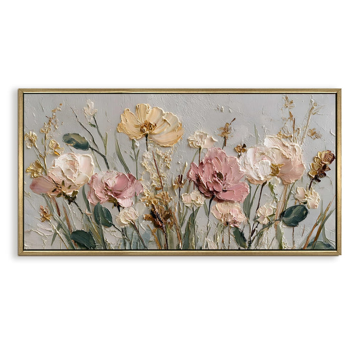 Wild Meadow Floral Wall Art 24x48 Inch | Golden Floater Frame HD Canvas Print | Ready to Hang (FLOWA043)
