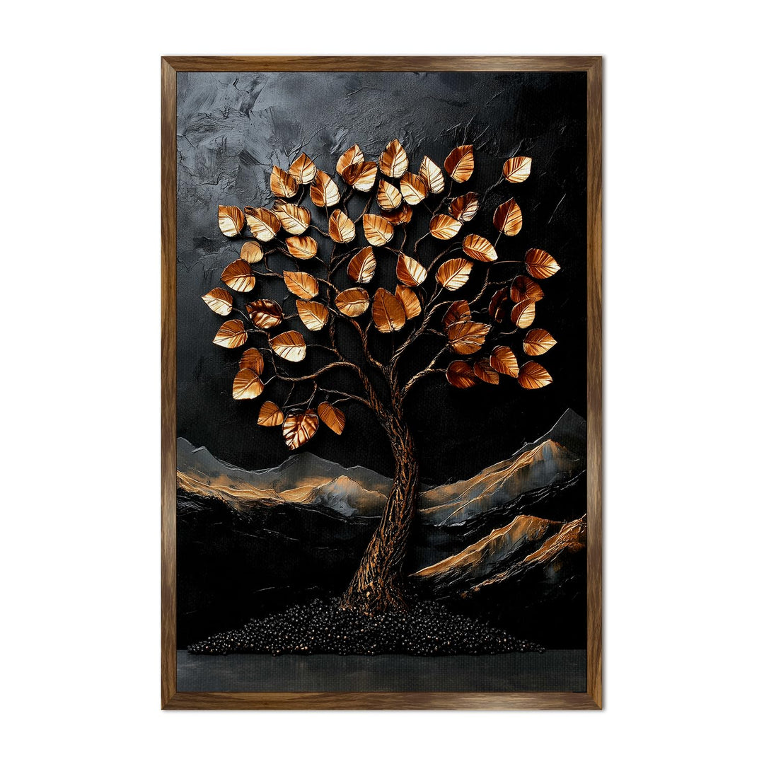 Abstract Golden Lucky Wish tree, HD Canvas Print, Framed, Ready to Hang. (20 In x 30 In) (LWISWA76)