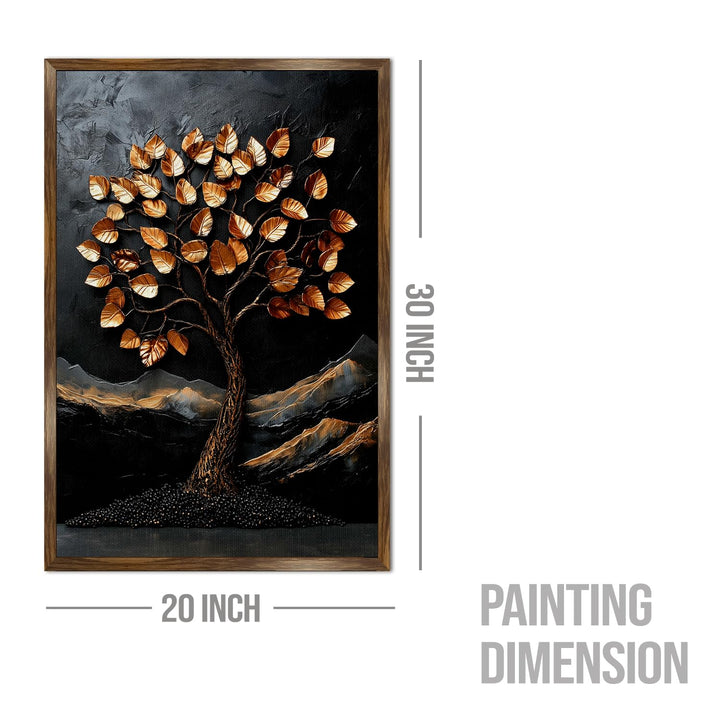 Abstract Golden Lucky Wish tree, HD Canvas Print, Framed, Ready to Hang. (20 In x 30 In) (LWISWA76)