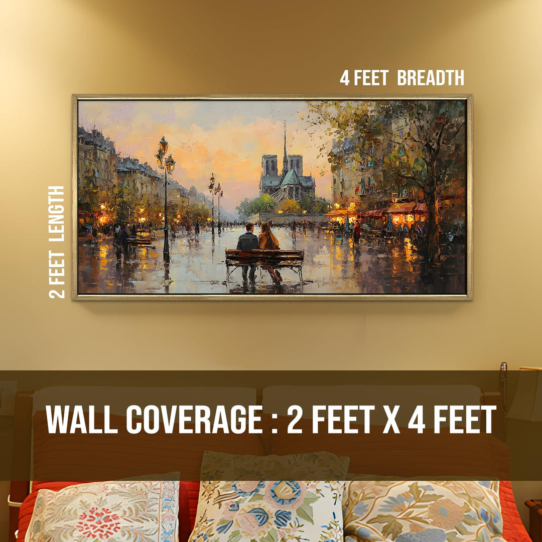 Paris Street Artist at Sunset Wall Art, HD Canvas Print, Golden Floater Framed, Ready to Hang, (24 In x 48 In) (EURP-WA-33)