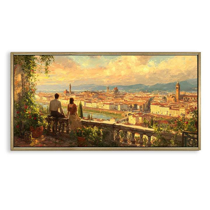 Florence Balcony at Sunset Wall Art, HD Canvas Print, Golden Floater Framed, Ready to Hang, (24 In x 48 In) (EURP-WA-34)