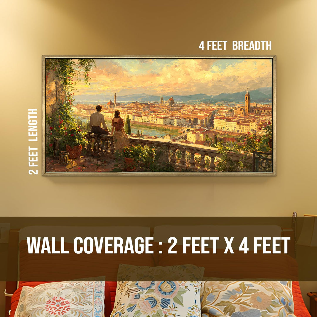 Florence Balcony at Sunset Wall Art, HD Canvas Print, Golden Floater Framed, Ready to Hang, (24 In x 48 In) (EURP-WA-34)