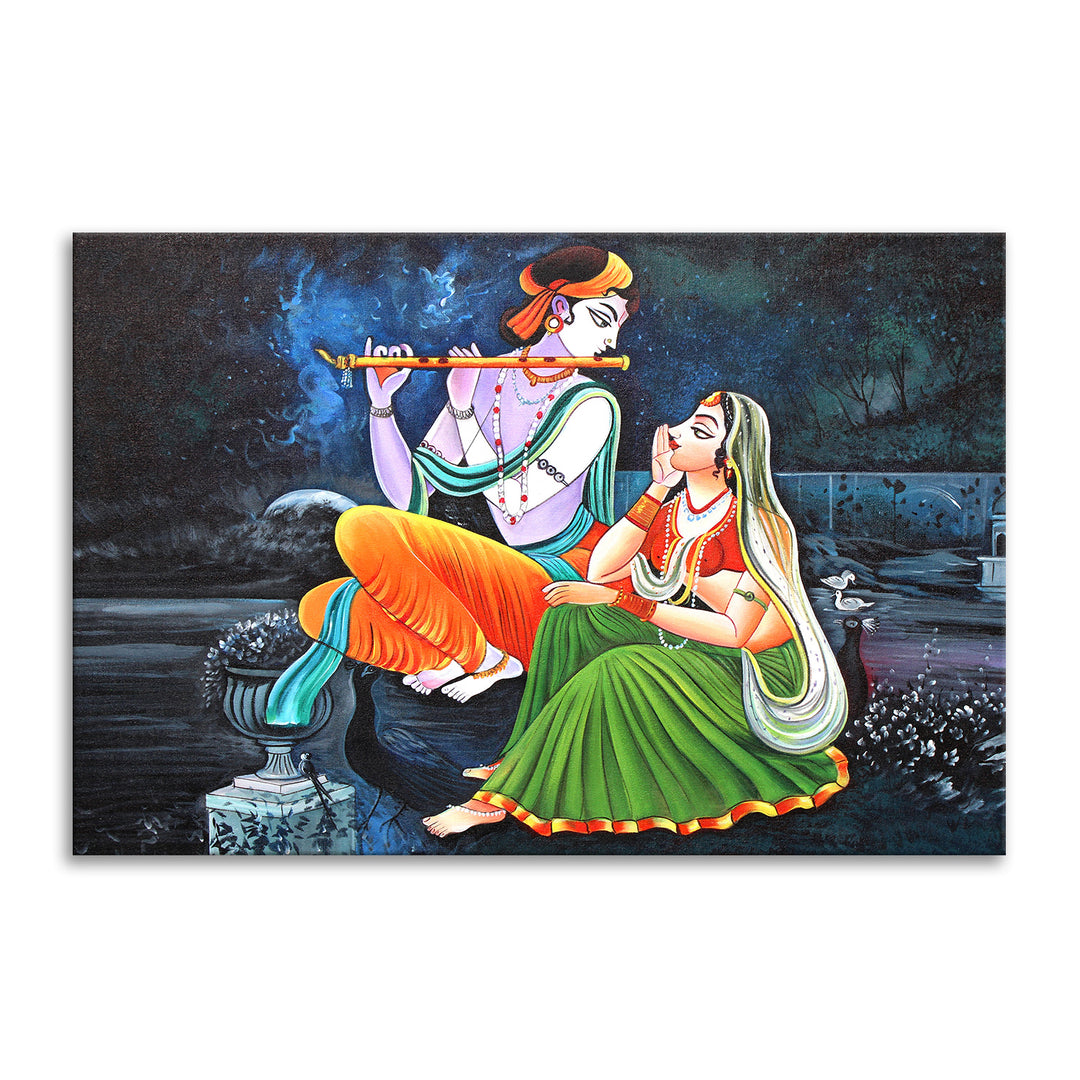 Radha Krishna Divine Harmony Wall Art | HD Canvas Print Gallery Wrap Painting | Ready to Hang | Perfect for Pooja Room & Office Décor (RKWA22)