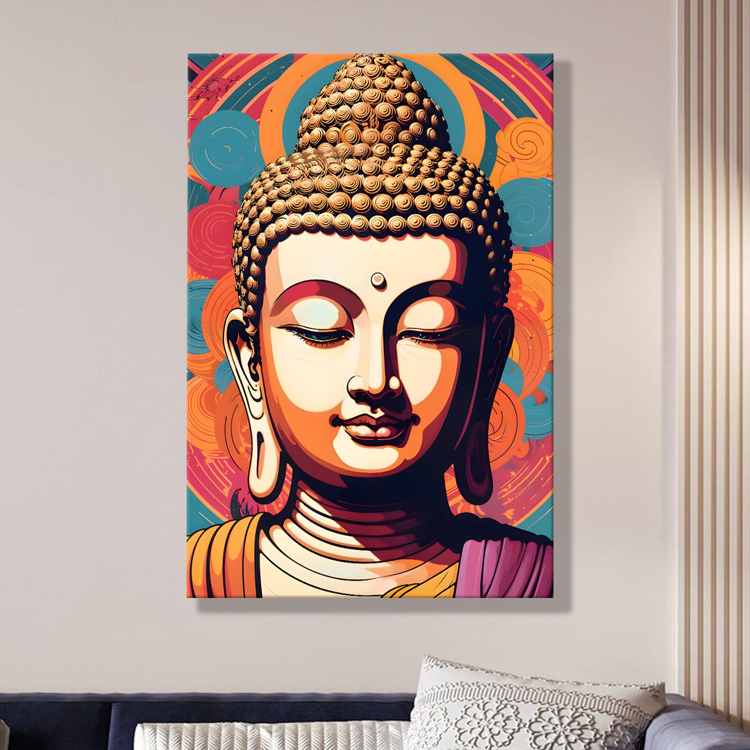 Serene Buddha Meditation Wall Art | HD Canvas Print Gallery Wrap Painting | Ready to Hang | Perfect for Pooja Room & Office Décor | Size: 20x30 Inch (BDWA57)