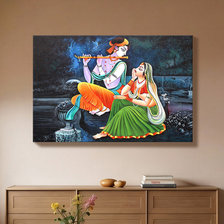 Radha Krishna Divine Harmony Wall Art | HD Canvas Print Gallery Wrap Painting | Ready to Hang | Perfect for Pooja Room & Office Décor (RKWA22)
