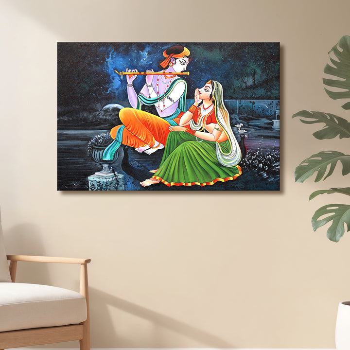 Radha Krishna Divine Harmony Wall Art | HD Canvas Print Gallery Wrap Painting | Ready to Hang | Perfect for Pooja Room & Office Décor (RKWA22)