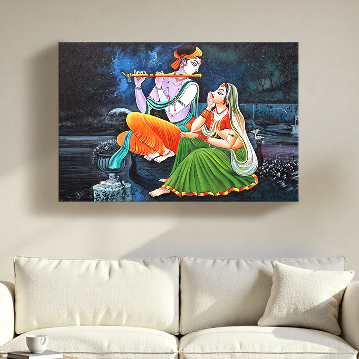 Radha Krishna Divine Harmony Wall Art | HD Canvas Print Gallery Wrap Painting | Ready to Hang | Perfect for Pooja Room & Office Décor (RKWA22)