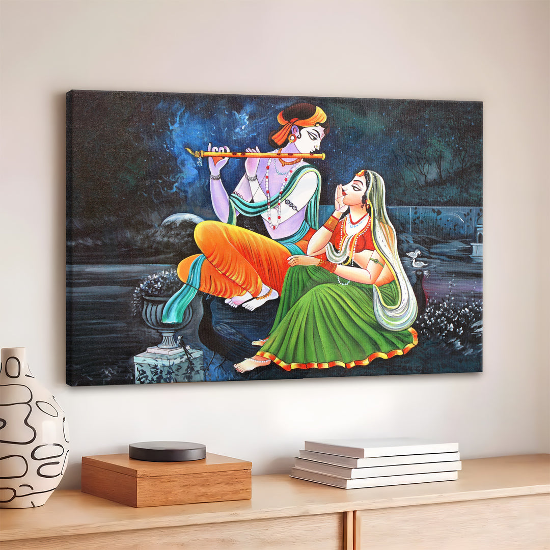 Radha Krishna Divine Harmony Wall Art | HD Canvas Print Gallery Wrap Painting | Ready to Hang | Perfect for Pooja Room & Office Décor (RKWA22)
