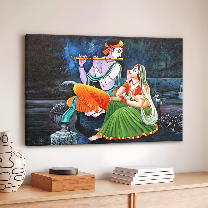 Radha Krishna Divine Harmony Wall Art | HD Canvas Print Gallery Wrap Painting | Ready to Hang | Perfect for Pooja Room & Office Décor (RKWA22)