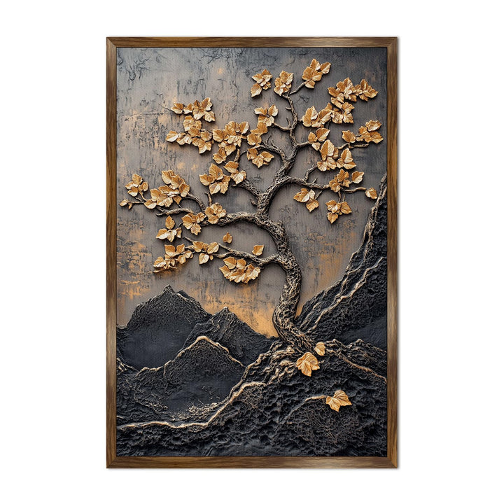 Abstract Golden Lucky Wish tree, HD Canvas Print, Framed, Ready to Hang. (20 In x 30 In) (LWISWA78)
