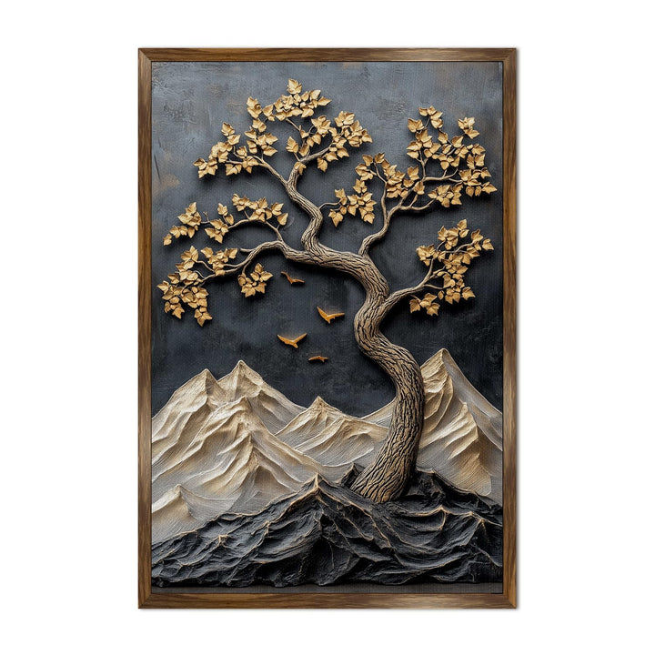 Abstract Golden Lucky Wish tree, HD Canvas Print, Framed, Ready to Hang. (20 In x 30 In) (LWISWA75)