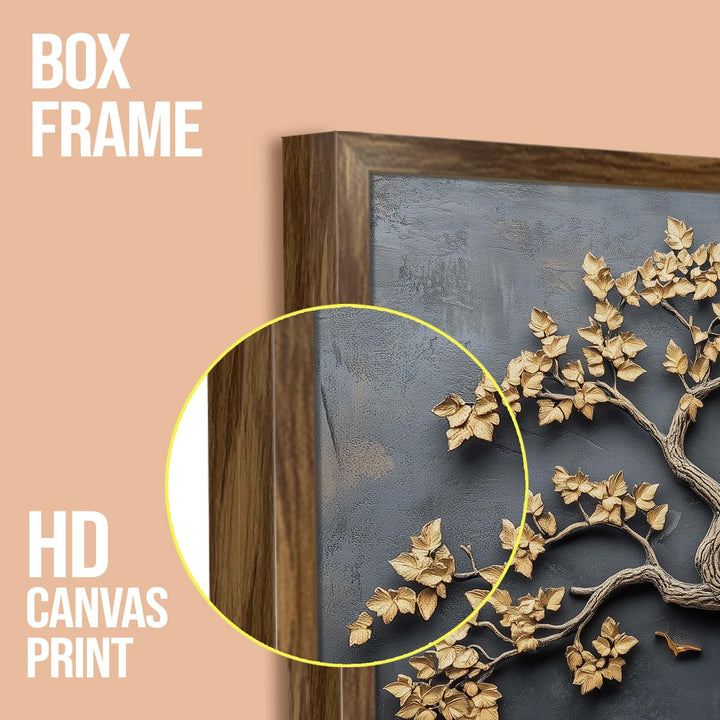 Abstract Golden Lucky Wish tree, HD Canvas Print, Framed, Ready to Hang. (20 In x 30 In) (LWISWA75)