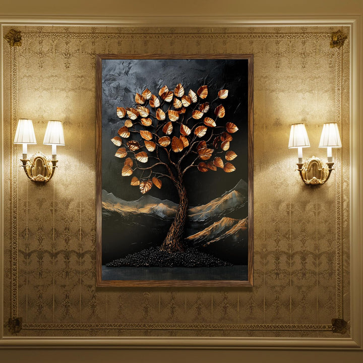 Abstract Golden Lucky Wish tree, HD Canvas Print, Framed, Ready to Hang. (20 In x 30 In) (LWISWA76)