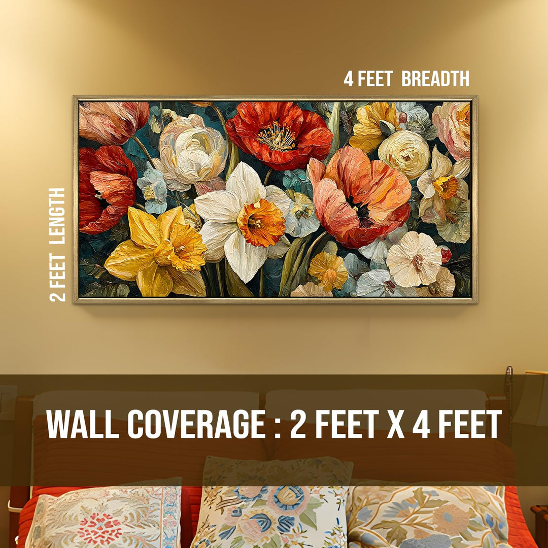Floral Symphony Wall Art 24x48 Inch | Golden Floater Frame HD Canvas Print | Ready to Hang (FLOWA045)
