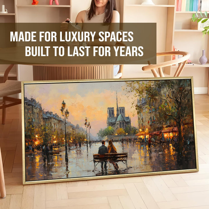 Paris Street Artist at Sunset Wall Art, HD Canvas Print, Golden Floater Framed, Ready to Hang, (24 In x 48 In) (EURP-WA-33)