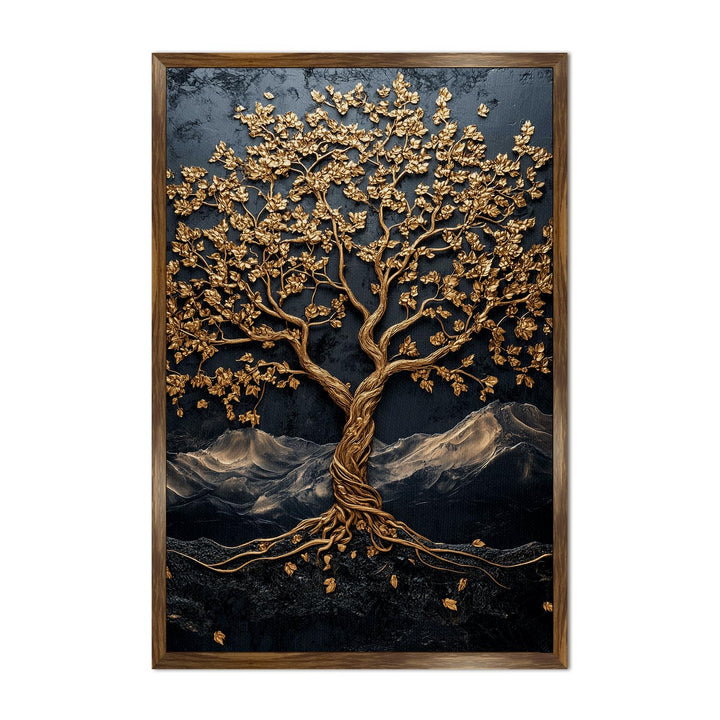 Abstract Golden Lucky Wish tree, HD Canvas Print, Framed, Ready to Hang. (20 In x 30 In) (LWISWA74)