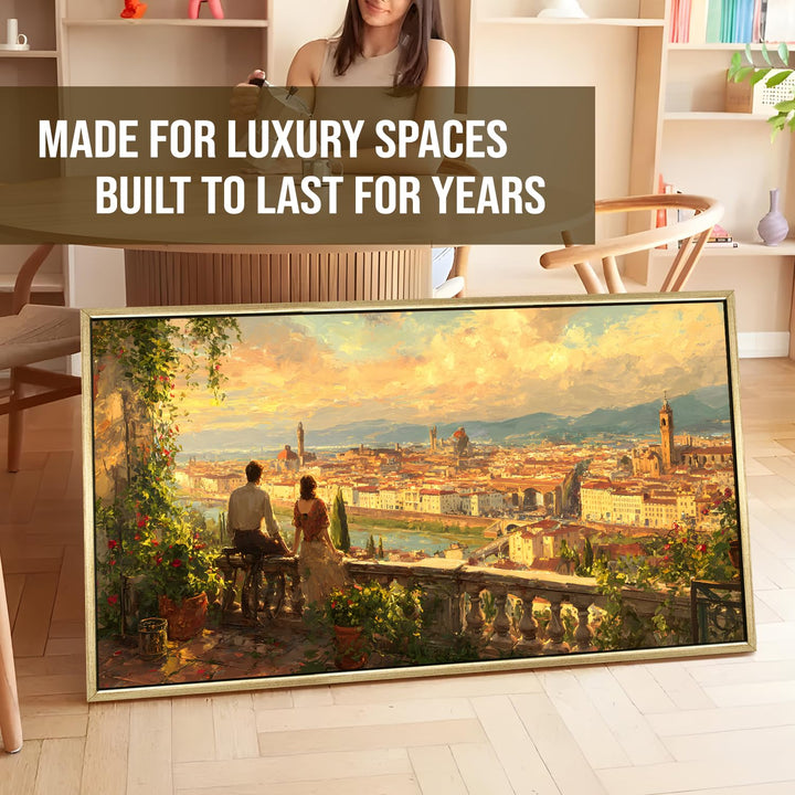Florence Balcony at Sunset Wall Art, HD Canvas Print, Golden Floater Framed, Ready to Hang, (24 In x 48 In) (EURP-WA-34)