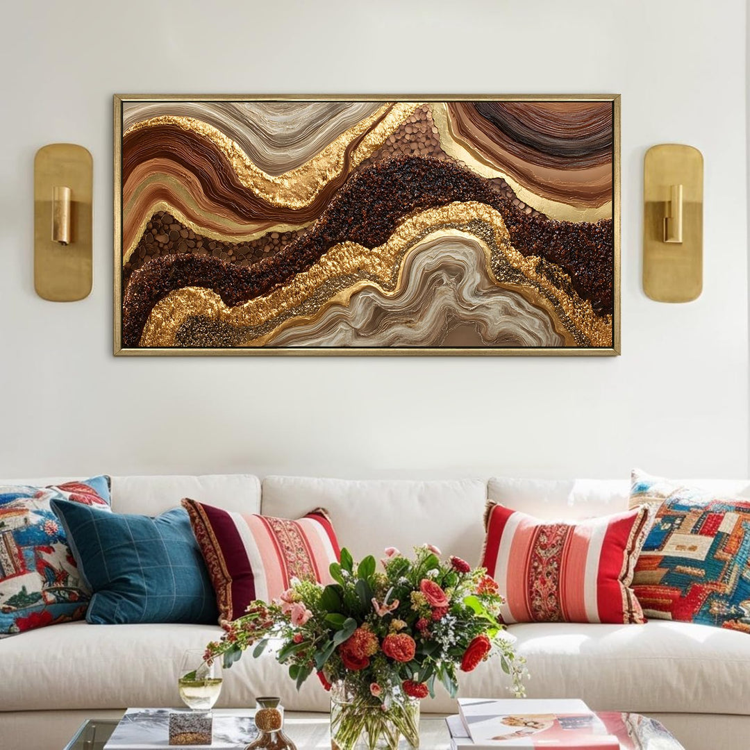 Fluid Abstract Wall Art 24x48 Inch | Golden Floater Frame HD Canvas Print | Ready to Hang (ABSWA134)