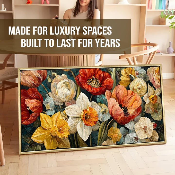 Floral Symphony Wall Art 24x48 Inch | Golden Floater Frame HD Canvas Print | Ready to Hang (FLOWA045)
