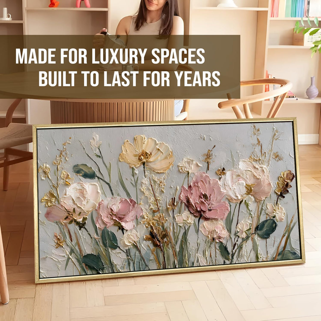 Wild Meadow Floral Wall Art 24x48 Inch | Golden Floater Frame HD Canvas Print | Ready to Hang (FLOWA043)